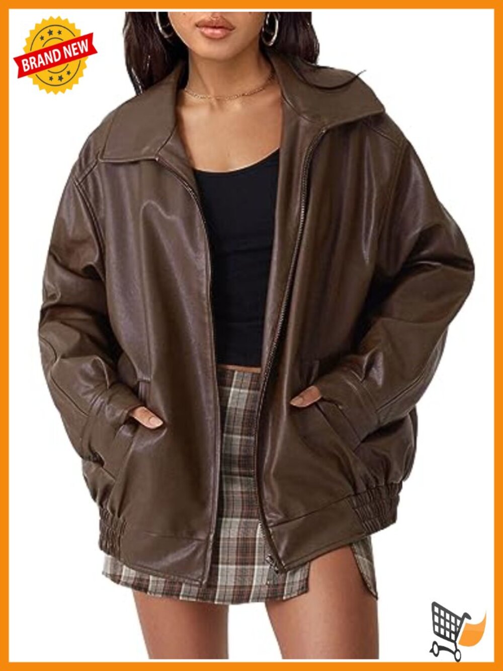 Oversized Faux Leather Jacket Vegan Moto Zip Up Fall Winter Coat
